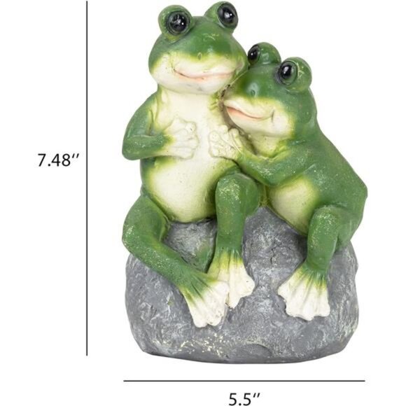 St. Patricks Day Frog Statue Garden Decor, Resin 2 Frogs on Stone Figurine - Picture 4 of 7